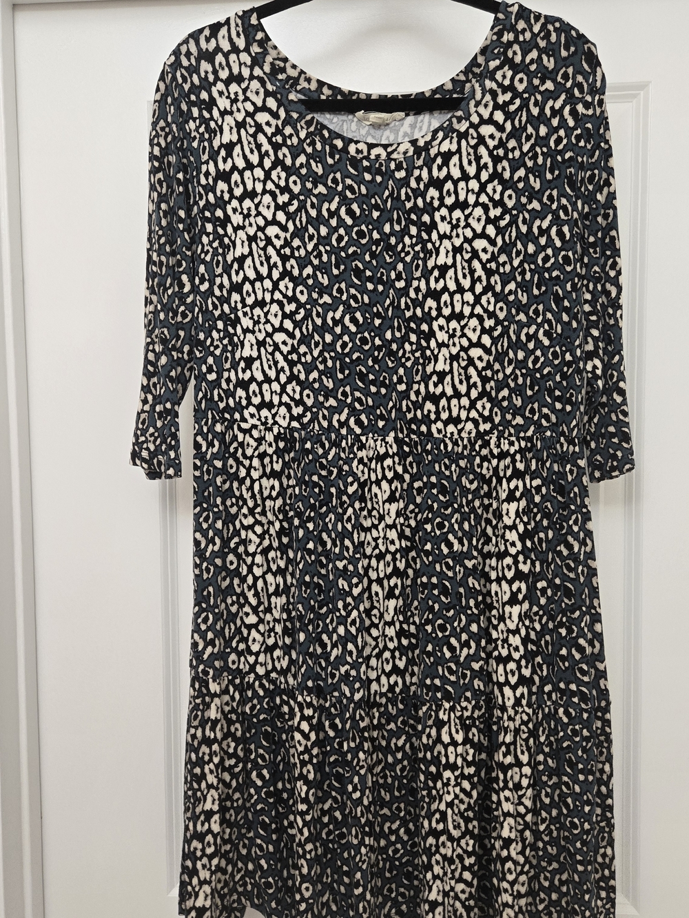 loralette Black and Cream Leopard Print Dress with Deep Teal Accents